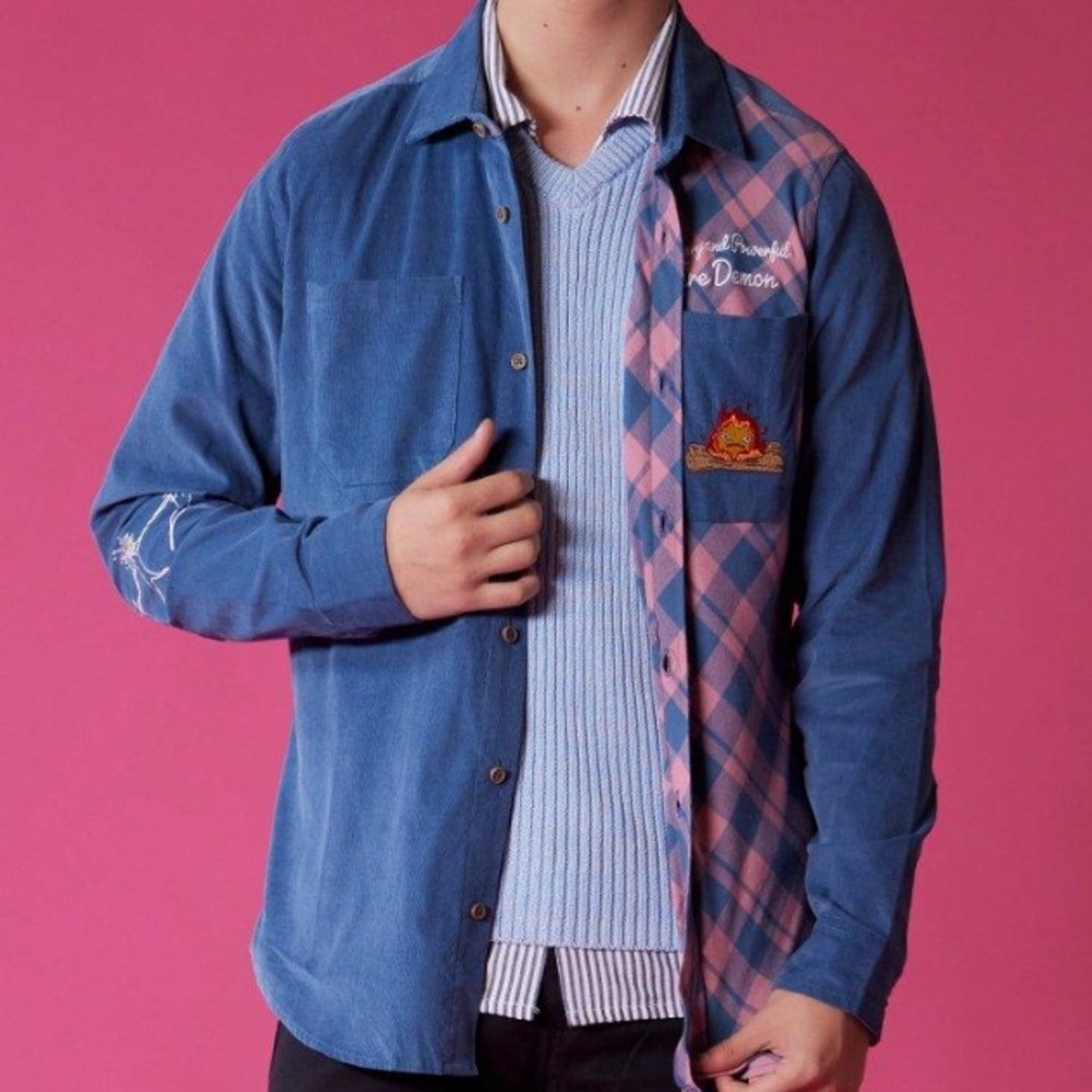 Unisex Studio Ghibli Howl’s Moving Castle Calcifer Split‎ Woven Button Up